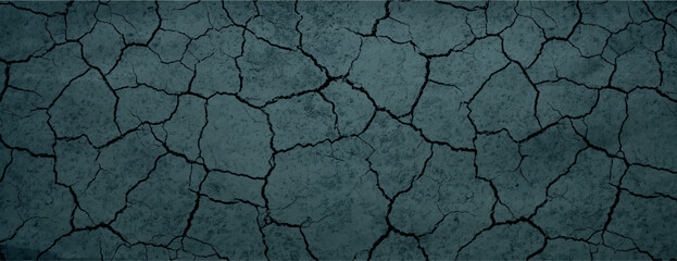 Cracked earth background with a dark green color. The background features a rugged texture with green and black tones. Dry cracked soil texture background. Green background vector.