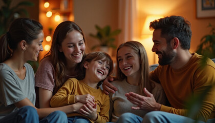 Obraz premium Joyful family gathering in cozy living room, love and togetherness