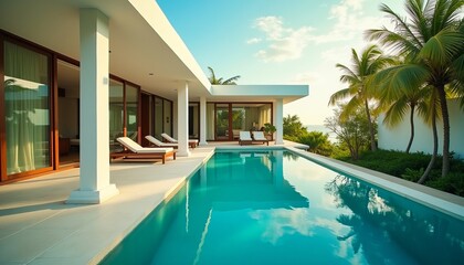 Fototapeta premium Luxury villa with infinity pool and stunning ocean views. Relax and enjoy the tropical paradise.