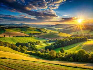 Fototapeta premium Panoramic Summer Landscape: July's Golden Hour