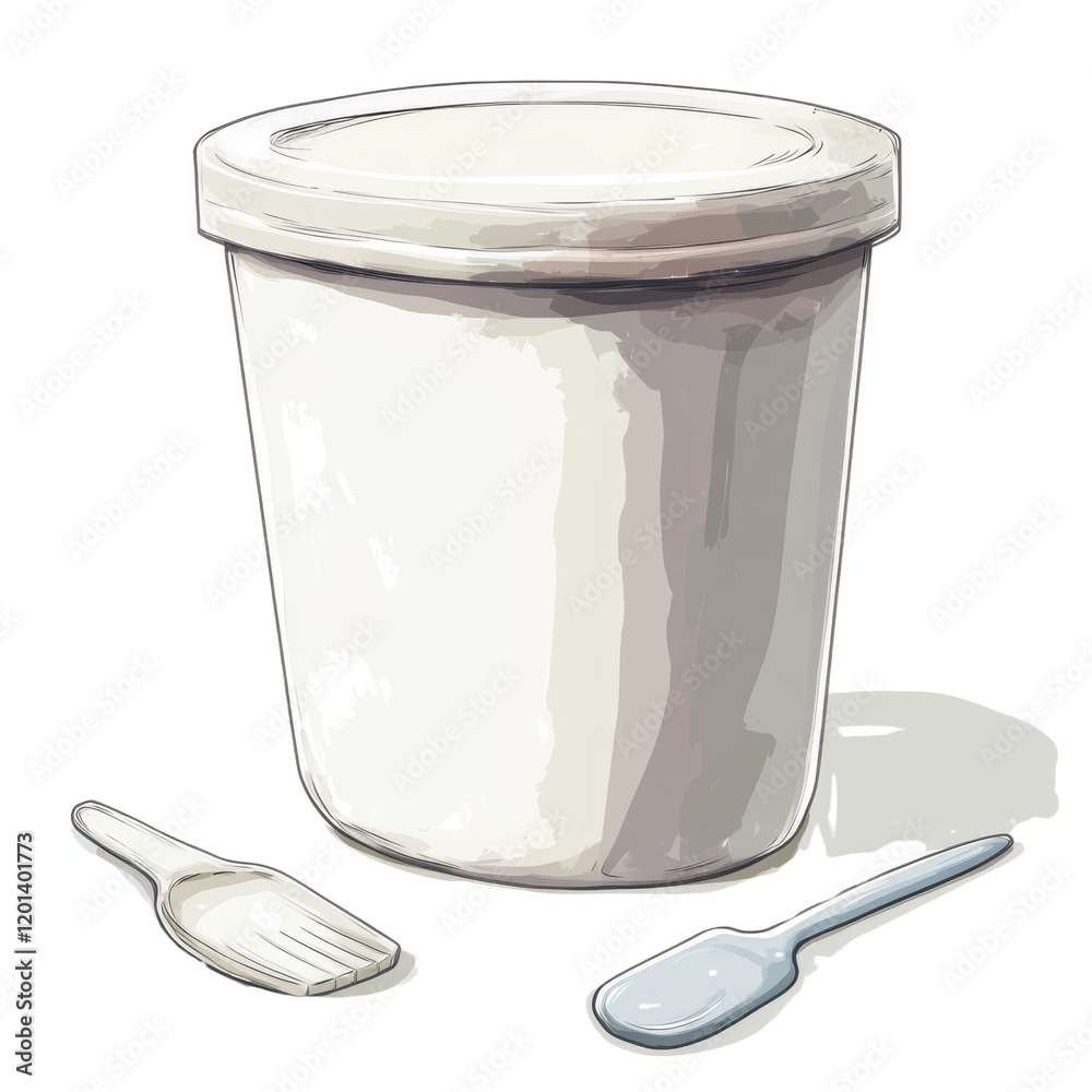 Poster ice cream container with two spoons illustration