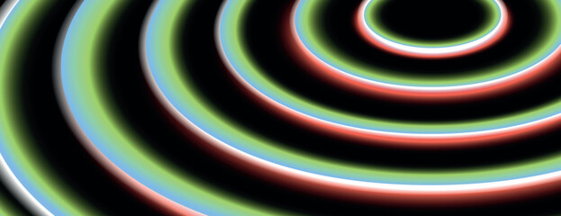 A vibrant background with concentric circles in black, green, and red. The background has a glowing, smooth texture with black and green hues. Circular pattern background. Green background vector.