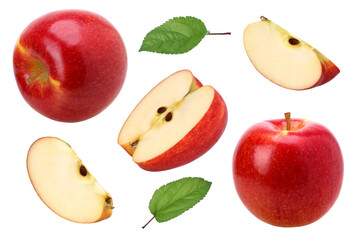 red apple (Envy Apple), half, slice and leaves isolated, fresh red apple, transparent PNG, PNG...