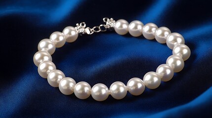 Obraz premium A luxurious pearl necklace on a velvet royal blue background