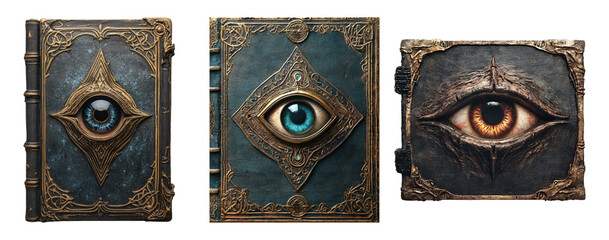 Fantasy Book Collection with Unique Cover Designs on Transparent Background