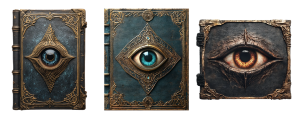 Fantasy Book Collection with Unique Cover Designs on Transparent Background