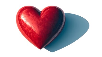 Fototapeta premium Glossy Red Heart Sculpture on Marble with Blue Shadow, Minimalist V2