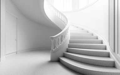 Elegant white spiral staircase in a modern hallway.