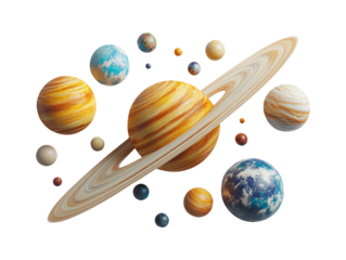 Solar System Planetary Bodies Wall Hanging Design on Transparent Background