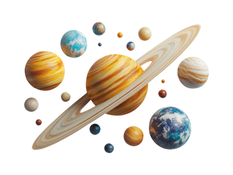 Solar System Planetary Bodies Wall Hanging Design on Transparent Background