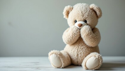 Fototapeta premium Adorable Teddy Bear Sitting on a Wooden Surface