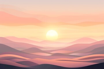 Fototapeta premium A serene landscape at sunrise, showcasing soft hills and a warm color palette.