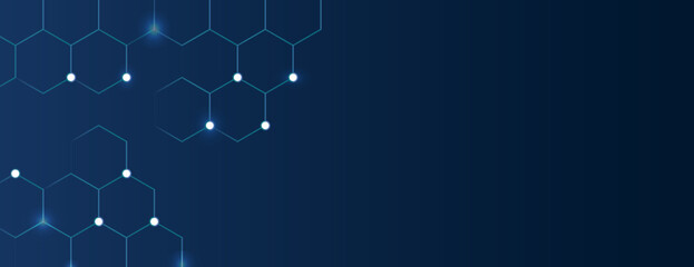 Obraz premium Dark blue background with digital gradient texture. The background features a hexagonal pattern with a blue color scheme. Minimal abstract digital hexagon vector background