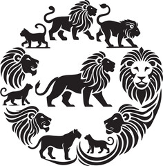 Lion vector illustration in black and white