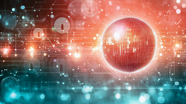 Cybersecurity Sphere:  A mesmerizing abstract sphere pulsates with digital energy, surrounded by swirling binary code and ethereal glowing lights.