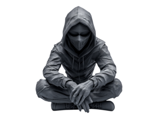 Model of a Hacker Wearing a Mask Sitting on a Transparent Background