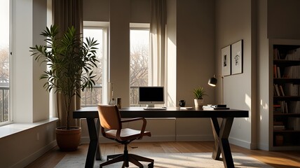 Minimalist Home Office with Natural Light and Stylish Urban Design V2