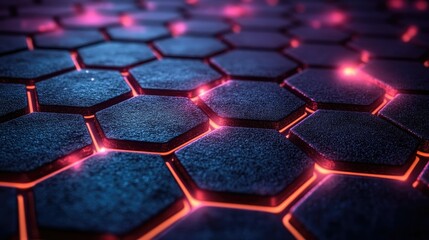 Obraz premium Futuristic hexagonal pattern with glowing edges, creating a vibrant, tech-inspired atmosphere