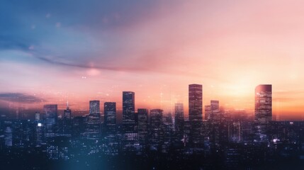 Stunning urban skyline at dusk showcasing a blend of modern architecture and vibrant colors, highlighting the beauty of city life and twilight reflections