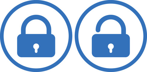 blue padlock icons, circular design, white background, symmetrical layout, security symbols, minimalist graphics, digital locks, twin icons, cybersecurity concept, flat illustration