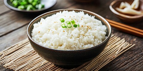 Steamed White Rice with Sesame Seeds and Green Onions