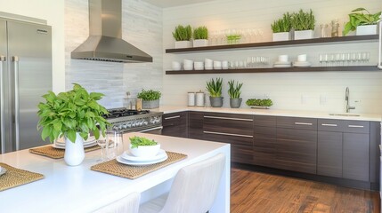 Fototapeta premium Stunning Modern Kitchen Design with Open Shelving