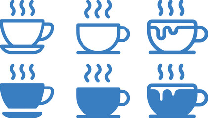 blue cup of coffee icon. Coffee or tea cups vector icon collection. Cup hot icons design