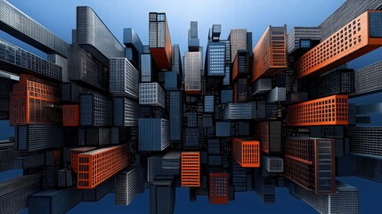 Reflective skyscrapers, business office buildings