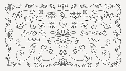Vector set. Elegant decorative dividers with swirls and curls. Swirls and curls in various styles. Perfect for elegant design, these dividers add a decorative touch. Hand drawn ornament vector set.