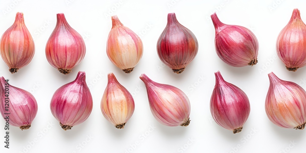Poster shallots displayed in isolation against a white background, showcasing the vibrant color and texture