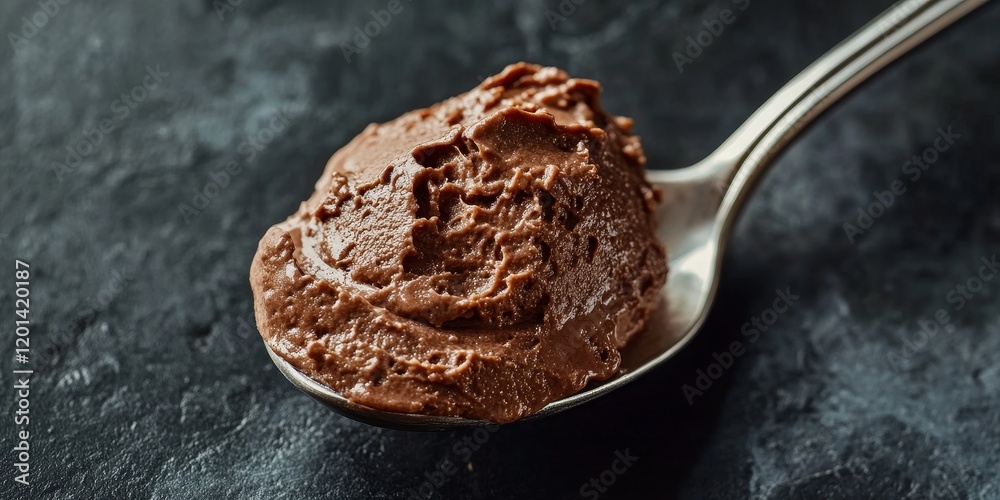 Poster close up of a spoon featuring delicious chocolate mousse. this high quality image showcases the rich