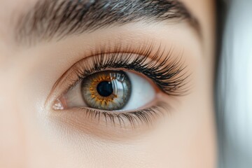 Fototapeta premium Close up view of beautiful female eye with long eyelashes