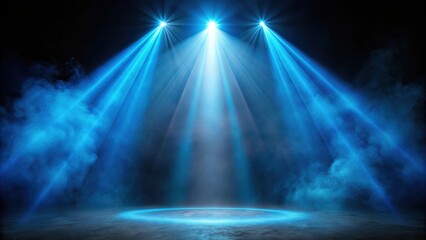 Fog and haze enhancing spotlight beams and blue neon light on a black background, fog, haze, spotlight, beams, blue
