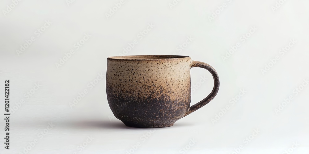 Poster clay mug displayed against a clean white background, showcasing the unique texture and design of the