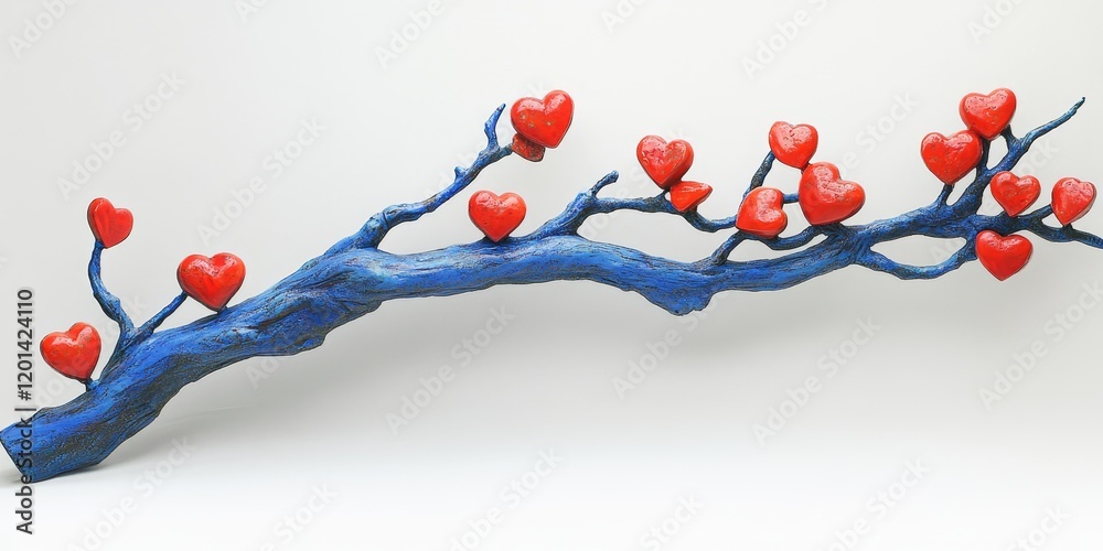 Aufkleber blue painted branch adorned with vibrant red hearts, creating a unique and artistic display that hig