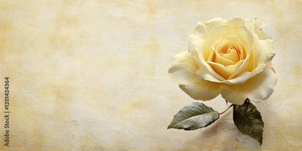 Fototapete textured old paper background featuring a delicate pale yellow rose, creating an elegant and nostalg