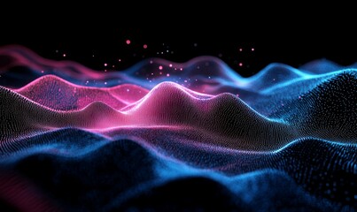 Abstract fiber optics glowing in a gradient of pink and blue, symbolizing high-speed data transfer, futuristic technology