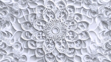 Intricate 3D white mandala pattern.