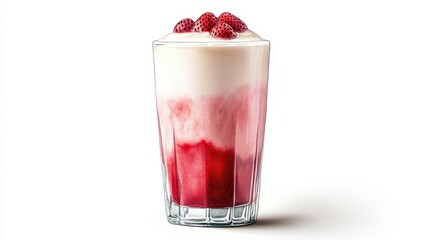 Watercolor of Fresh Korean Strawberry Milk, Strawberry Milkshake Refreshing Summer Drink,menu popular in korea and japan,strawberry yogurt smoothie,copy space.