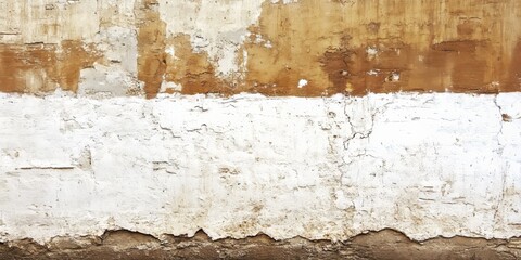 Weathered brown and white street wall featuring a fresh layer of paint, exemplifying the charm of aged surfaces and the transformative effect of new paint on a weathered wall.