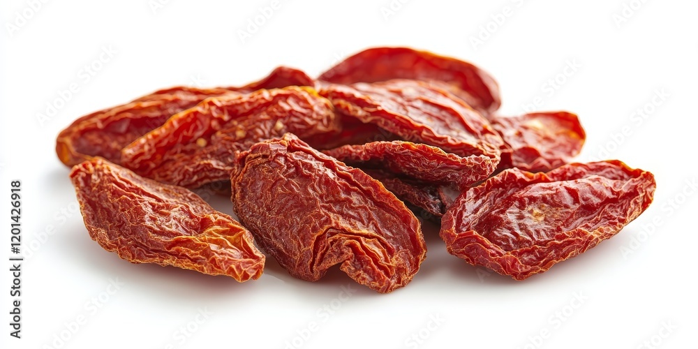 Poster sun dried tomatoes showcased on a white background, featuring a clean clipping path that highlights 