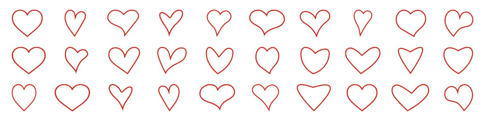 vector set of different heart icons on white background
