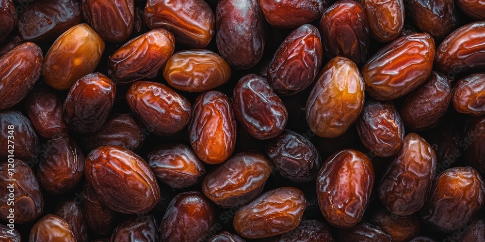 Poster Close up shot of dates showcasing the rich texture and natural color of dates, highlighting their unique characteristics and nutritional benefits. This close up shot captures the essence of dates