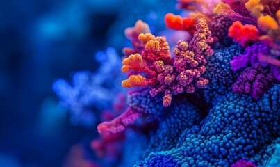 Obraz premium A Cluster of Colorful Bacteria in a Blue Environment