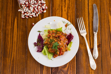 Homemade bean salad with vegetables