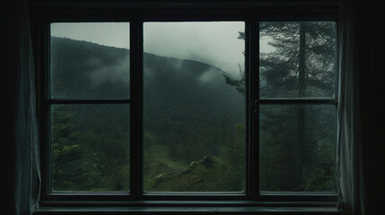 Misty Mountain View from a Window