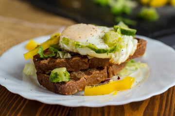 Homemade toast with colorful vegetables