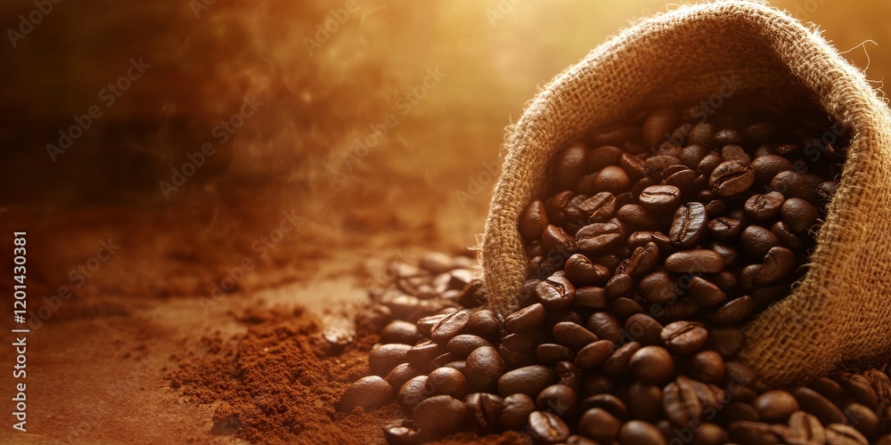 Poster coffee bean bag background featuring a textured design that highlights the richness of coffee beans.