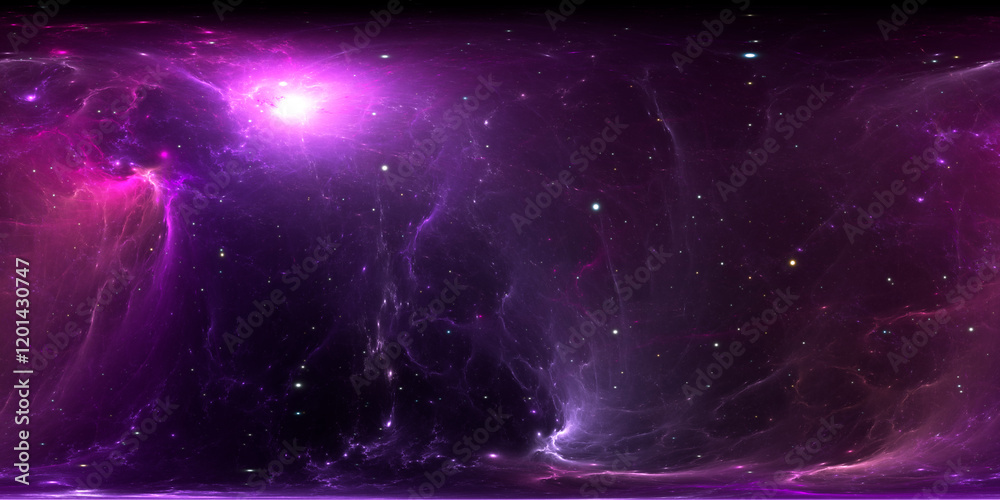 Wall mural 360 degree space nebula. giant interstellar cloud with stars, equirectangular projection, environmen