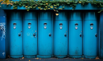 Blue Cylindrical Lockers in a Row